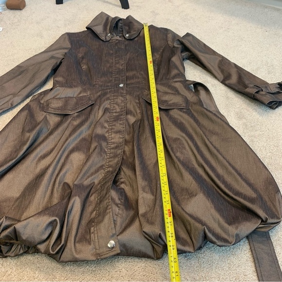 Samuel Dong brown bronze Belted Full Zip Water Resistant Bubble Trench Coat Sz L - Picture 12 of 16
